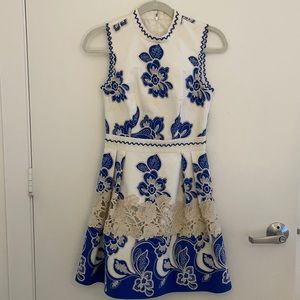 ALEXIS blue and white embroidered dress